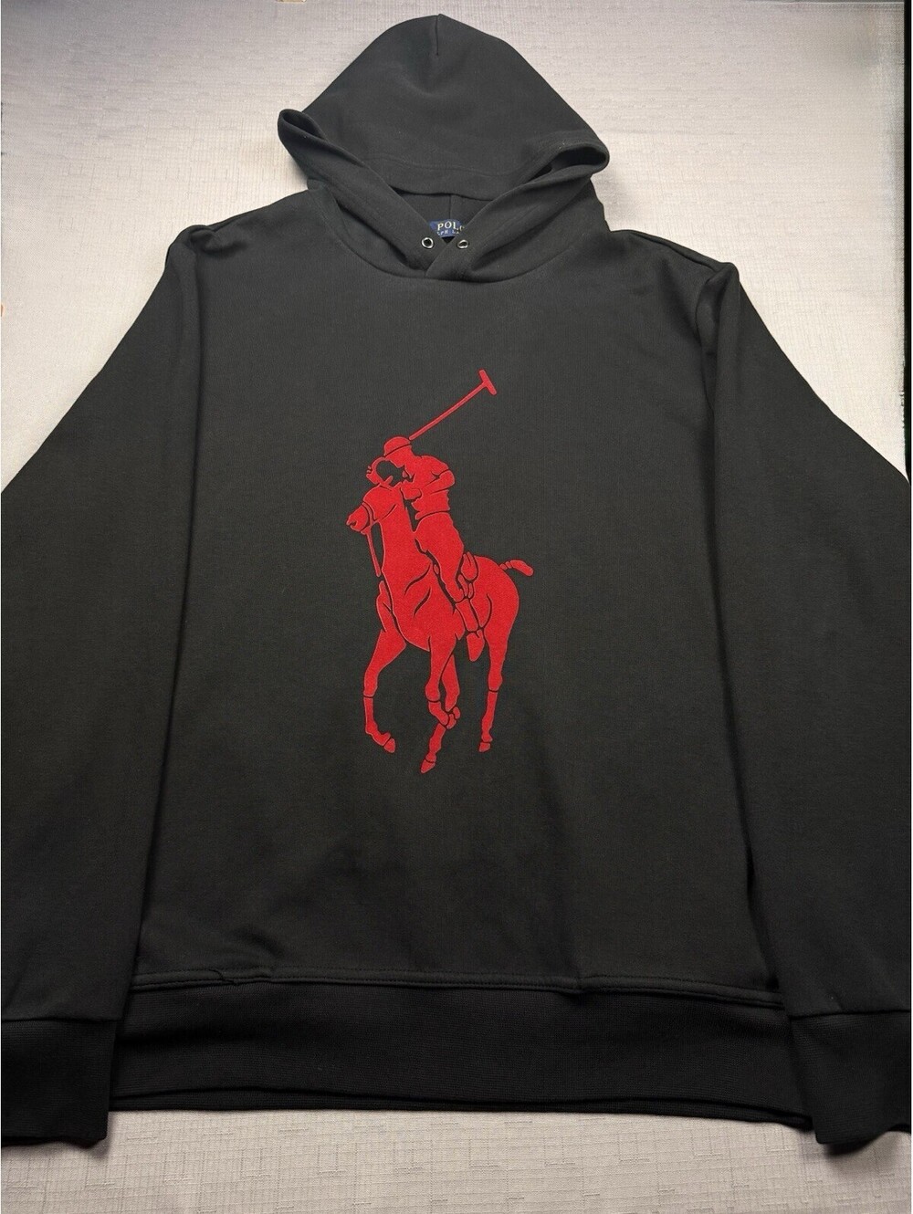 Polo Ralph Lauren Men’s Large Black Hoodie Red Big Pony Pullover Sweatshirt - Picture 2 of 8